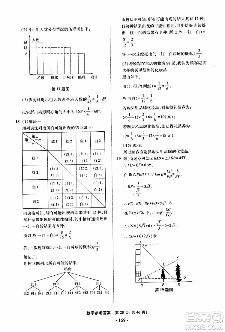 2019年一本必勝中考數(shù)學(xué)模擬試題銀版青島專版9787543608474參考答案