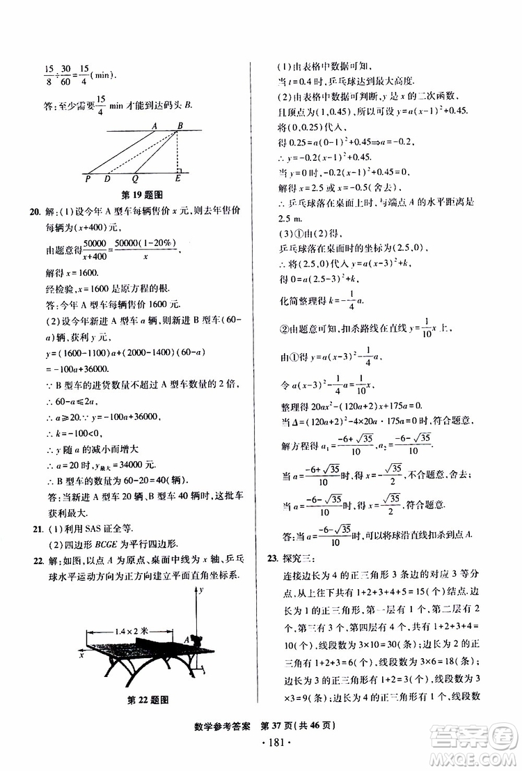 2019年一本必勝中考數(shù)學(xué)模擬試題銀版青島專版9787543608474參考答案
