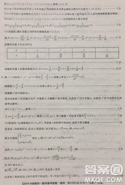 2019年普通高等學(xué)校招生全國(guó)統(tǒng)考沖刺預(yù)測(cè)全國(guó)卷三文理數(shù)答案