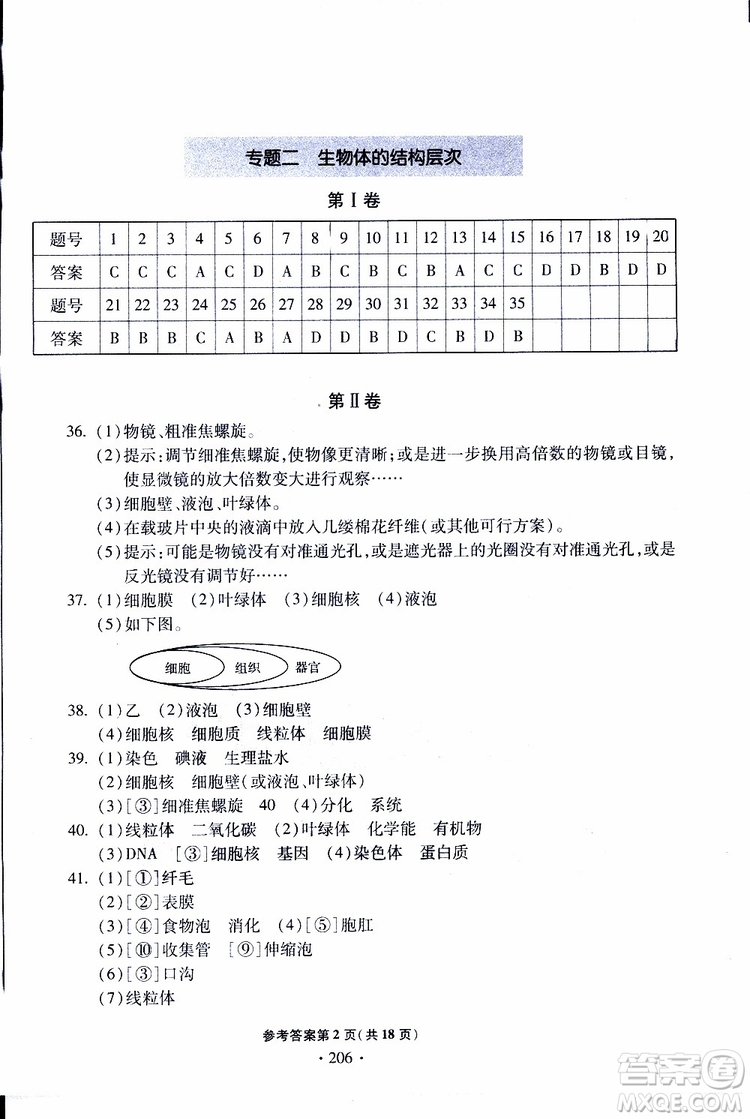 2019年一本必勝中考生物模擬題銀版青島專(zhuān)版9787543607927參考答案