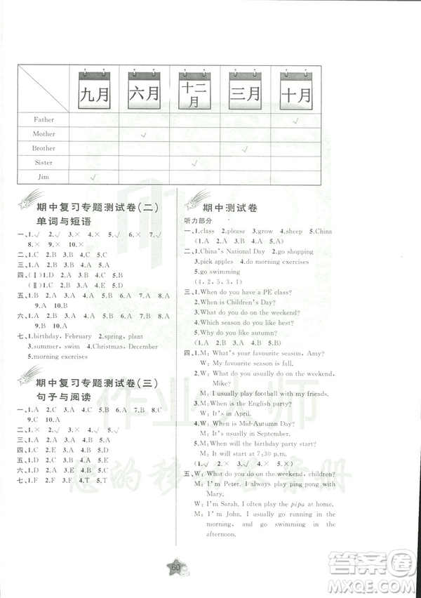 2019春人教版A版新課程學(xué)習(xí)與測(cè)評(píng)單元雙測(cè)五年級(jí)下冊(cè)英語(yǔ)答案