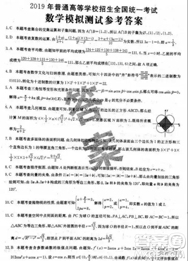 2019年全國100所名校最新高考模擬示范卷二、三、四、五、六文數(shù)答案