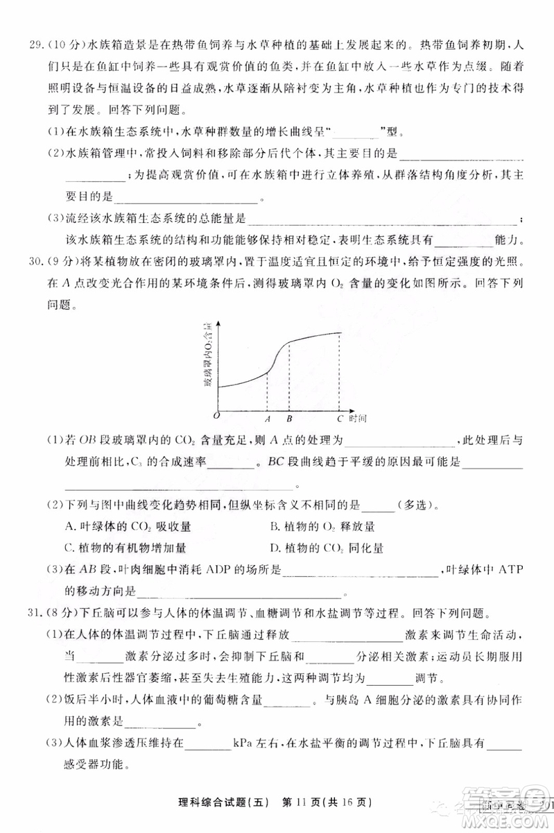 衡中同卷2019年普通高等學校招生全國統(tǒng)一考試模擬試題五理科綜合試題及答案