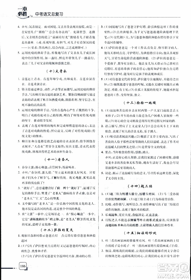 2019年一本必勝中考語(yǔ)文總復(fù)習(xí)金版青島專版參考答案