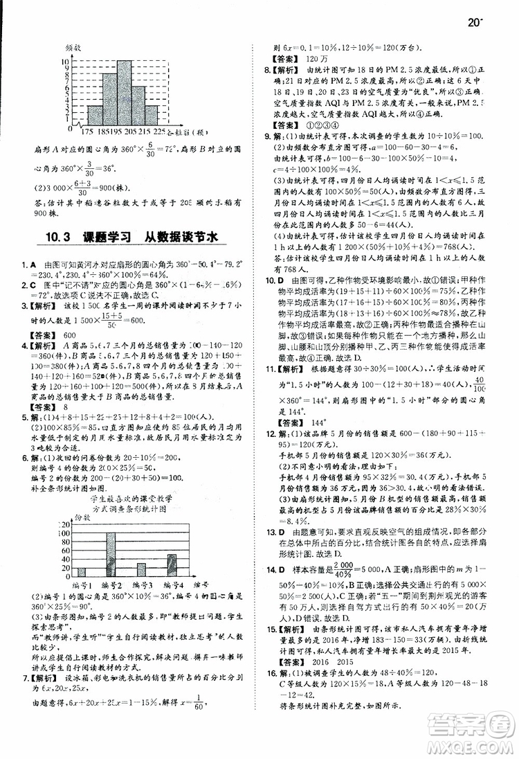 2019年一本初中數(shù)學七年級同步訓練下冊人教版參考答案