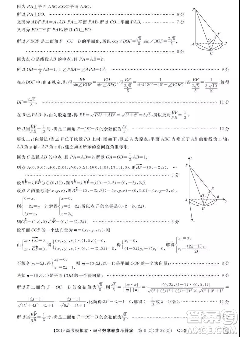 2019全國百所名校高考模擬調(diào)研卷理數(shù)一、二、三、四、五、六參考答案