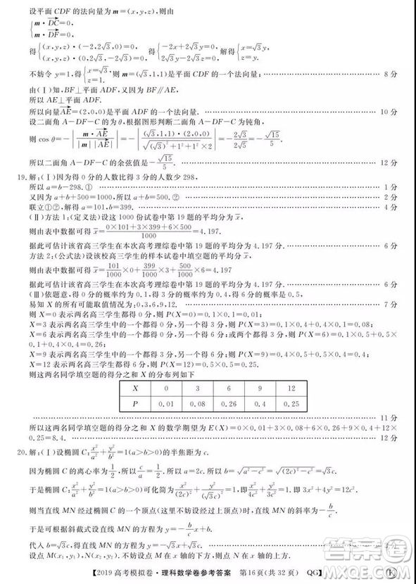 2019全國百所名校高考模擬調(diào)研卷理數(shù)一、二、三、四、五、六參考答案
