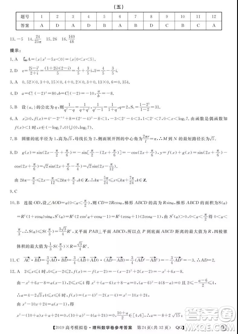2019全國百所名校高考模擬調(diào)研卷理數(shù)一、二、三、四、五、六參考答案
