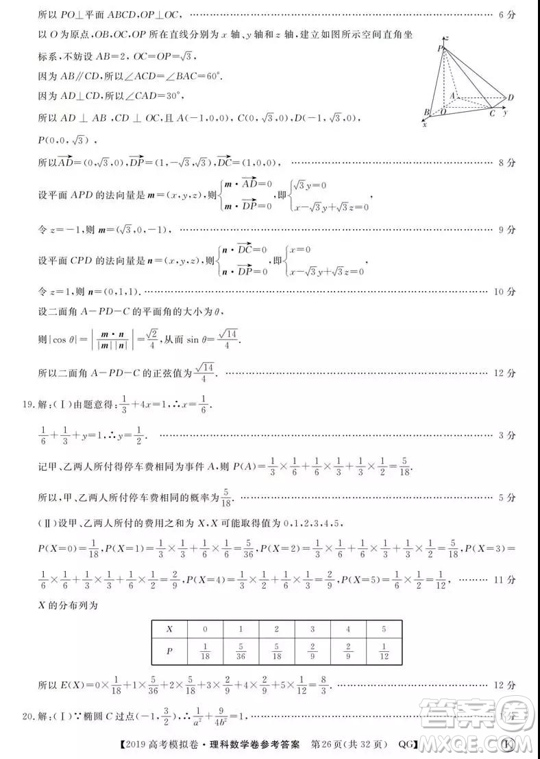 2019全國百所名校高考模擬調(diào)研卷理數(shù)一、二、三、四、五、六參考答案