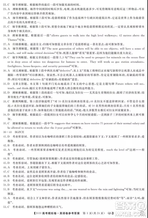 2019全國百所名校高考模擬調(diào)研卷英語一、二、三、四、五、六參考答案