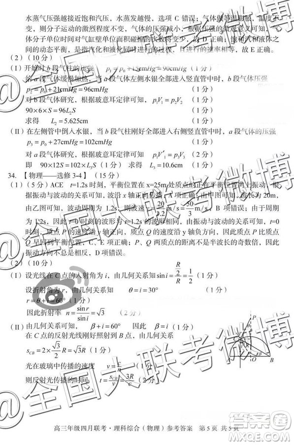 2019年高三年級(jí)四月聯(lián)考文理綜參考答案