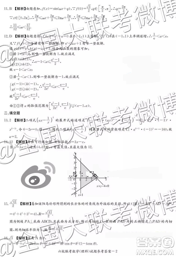 湖南省2019屆高三六校聯(lián)考數(shù)學參考答案