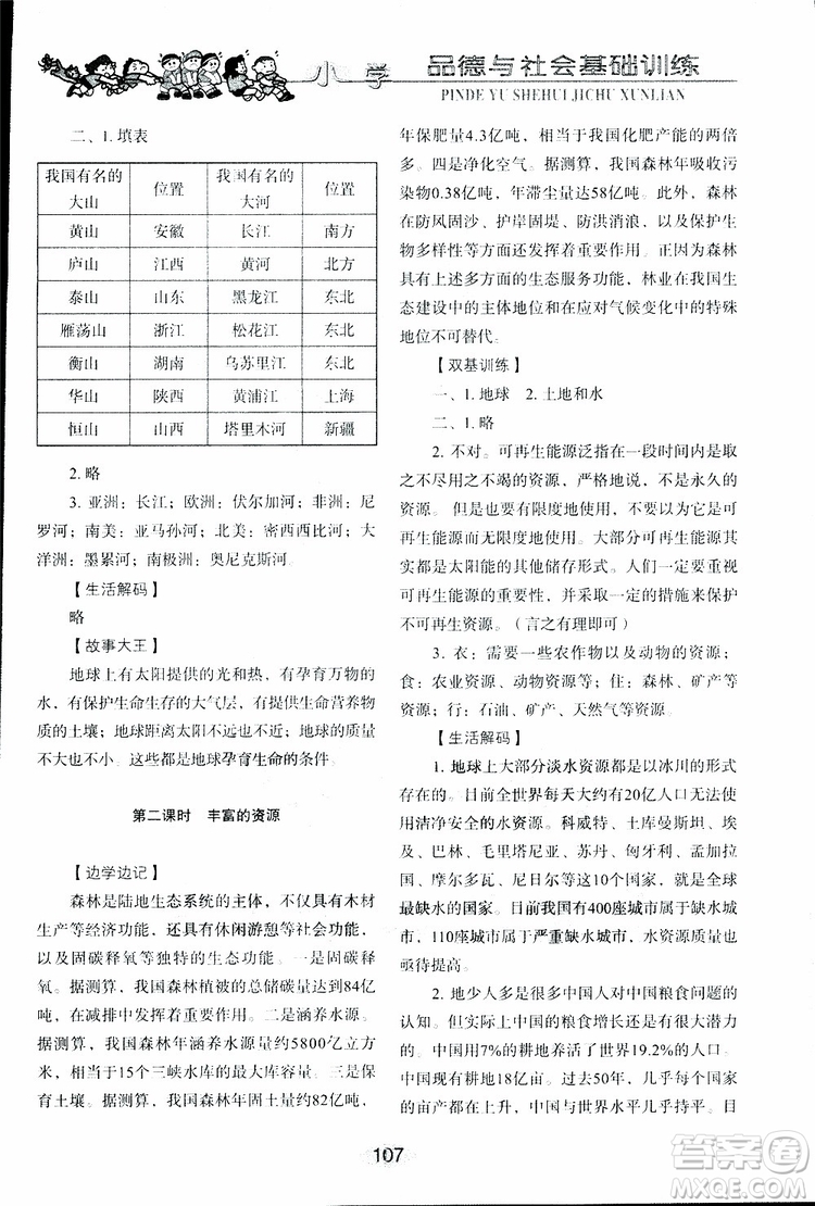 2019年小學(xué)基礎(chǔ)訓(xùn)練品德與社會(huì)六年級(jí)下冊(cè)魯人版參考答案