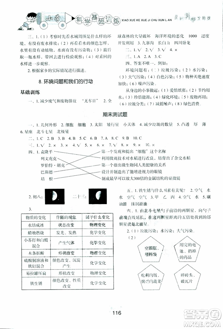 2019年小學(xué)基礎(chǔ)訓(xùn)練科學(xué)六年級(jí)下冊(cè)教科版參考答案