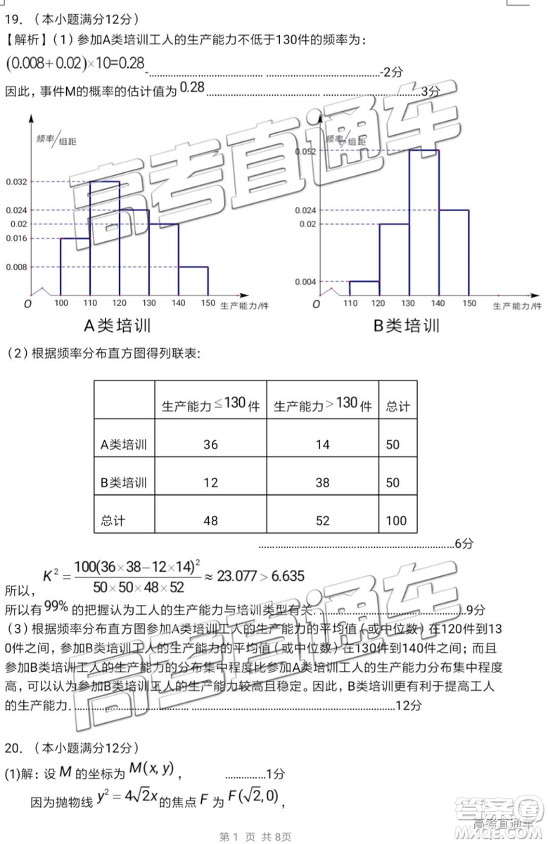 2019年韶關(guān)二模文科數(shù)學(xué)試題及參考答案