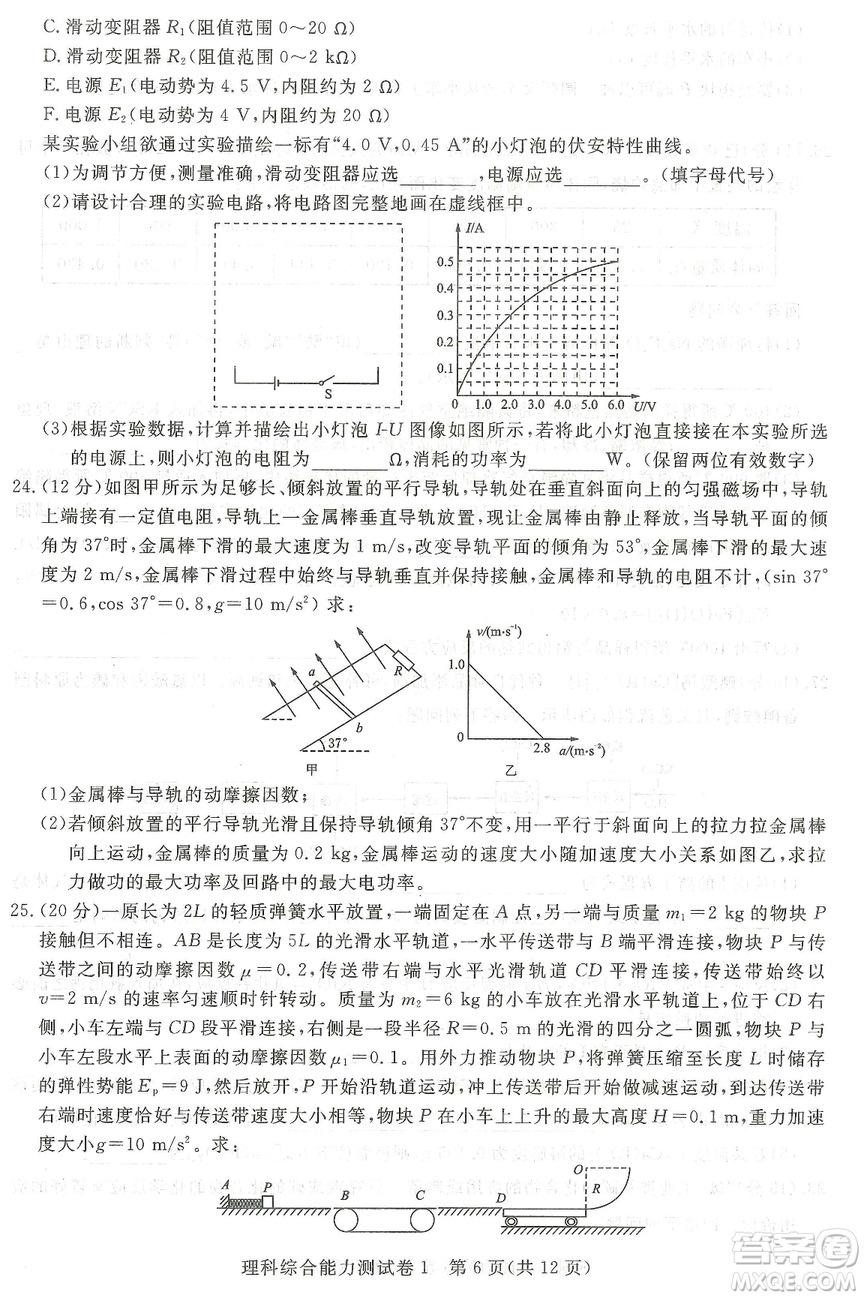 2019年普通高等學(xué)校招生全國統(tǒng)一考試押題卷一理科綜合答案