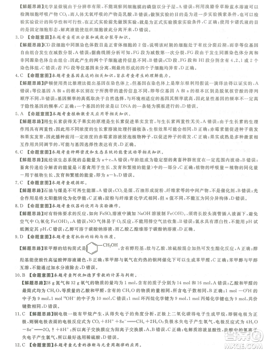 2019年普通高等學(xué)校招生全國統(tǒng)一考試押題卷一理科綜合答案