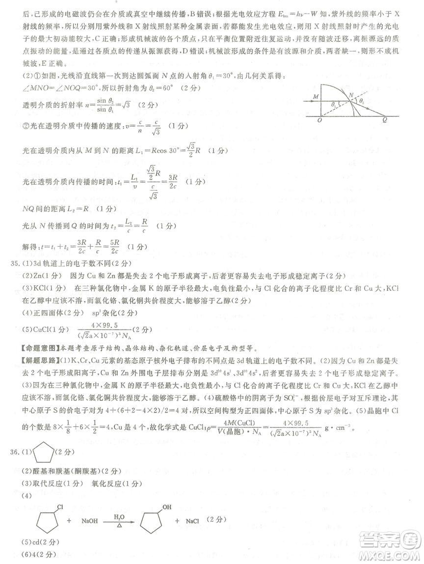 2019年普通高等學(xué)校招生全國統(tǒng)一考試押題卷一理科綜合答案