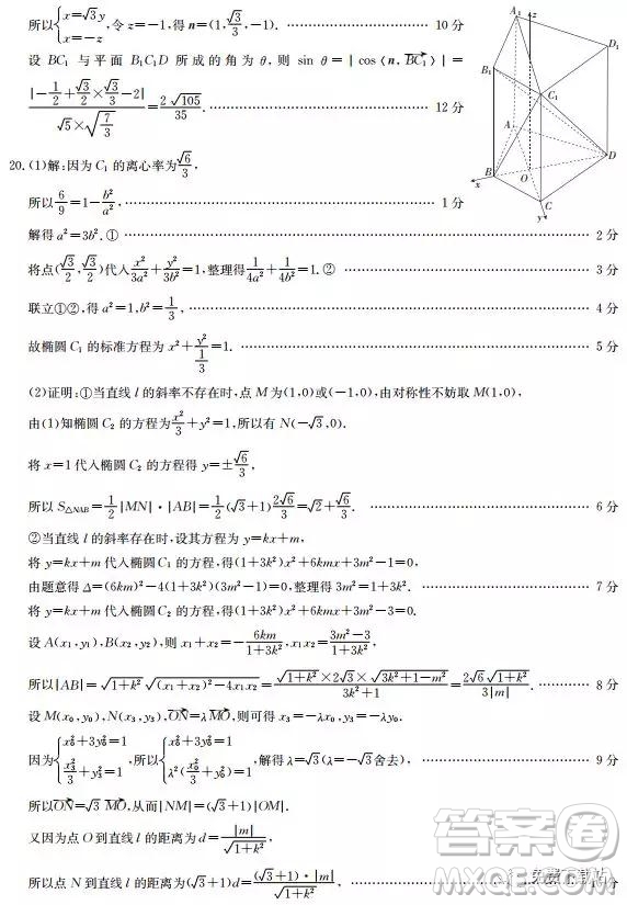2019年河北省高三階段性調研考試理數(shù)試題及參考答案