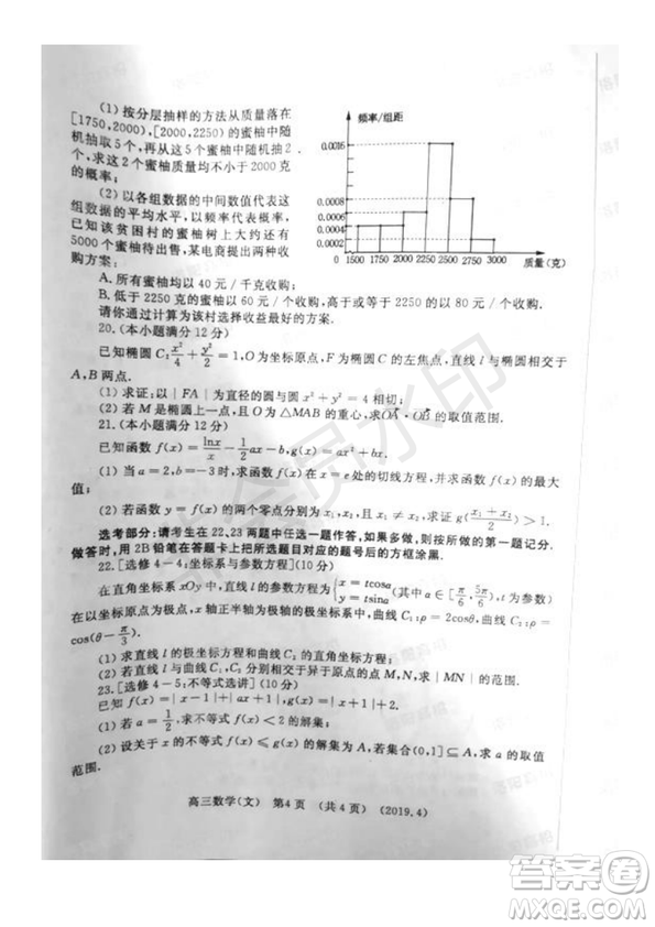 2019年洛陽市高三下學(xué)期尖子生第二次聯(lián)考文理數(shù)試題及答案