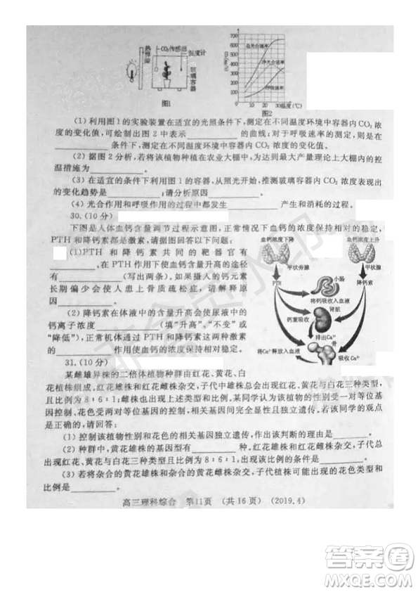 2019年洛陽(yáng)市高三下學(xué)期尖子生第二次聯(lián)考文理綜試題及答案
