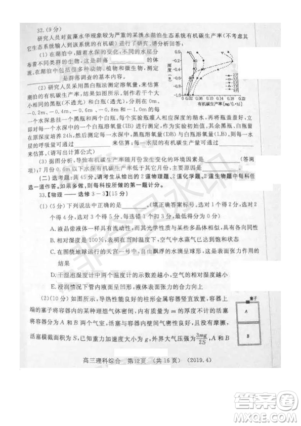 2019年洛陽(yáng)市高三下學(xué)期尖子生第二次聯(lián)考文理綜試題及答案