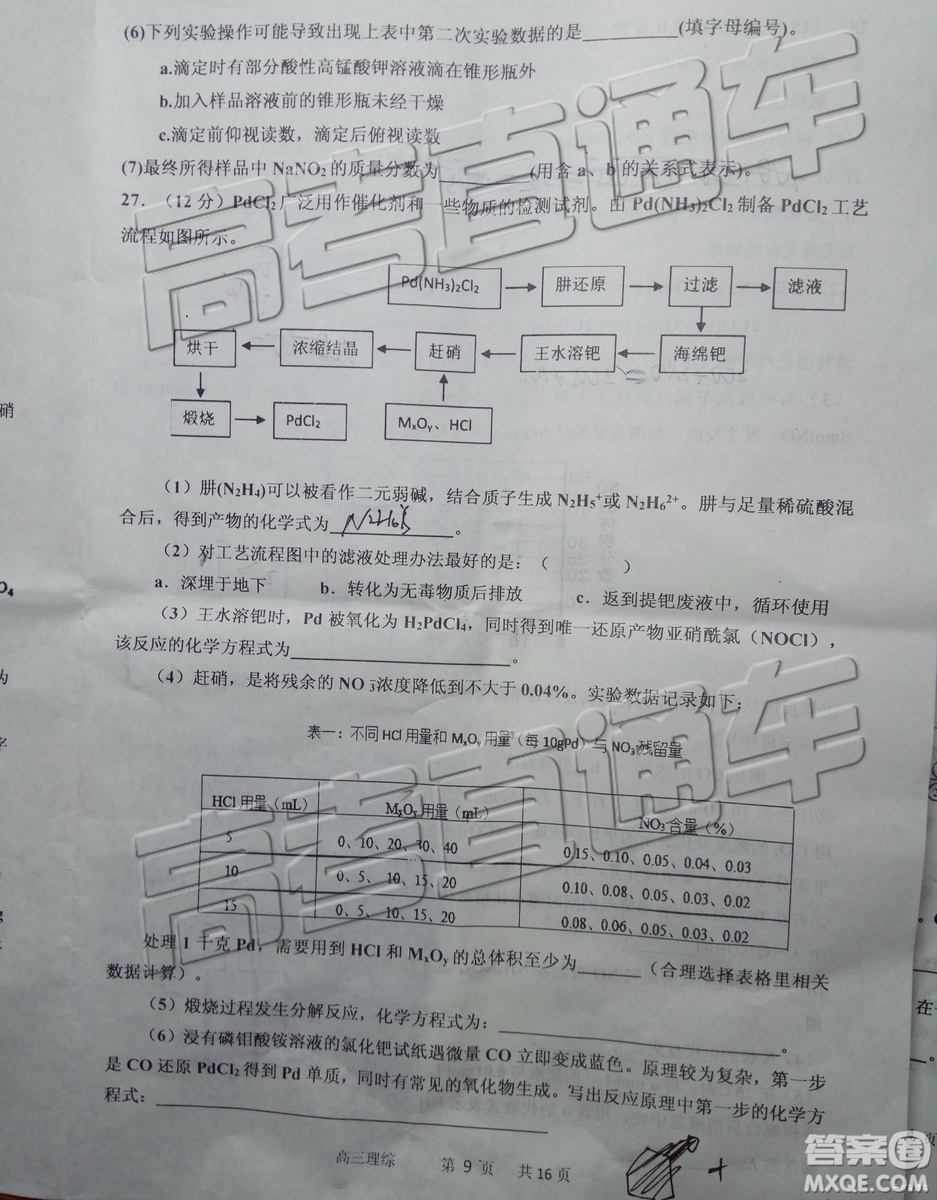 2019年景德鎮(zhèn)三檢理綜試題及參考答案