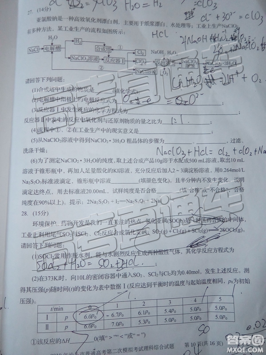 2019年汕頭二模理綜試題及參考答案