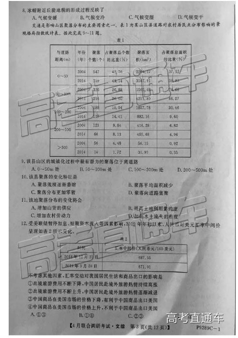 2019年廣西八市4月聯(lián)合調(diào)研文理綜試題及參考答案