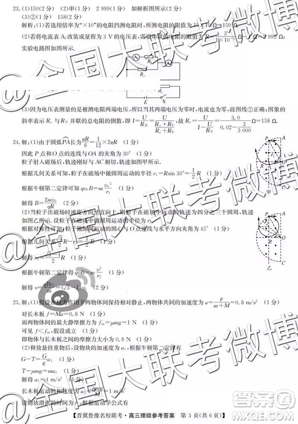 2019年4月晉冀魯豫名校聯(lián)考文理綜參考答案