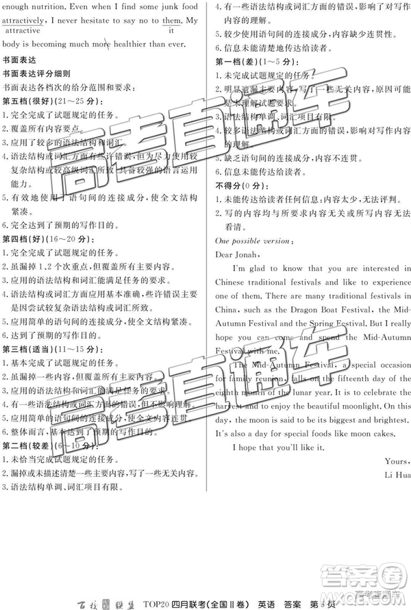 2019年百校聯(lián)盟TOP20四月聯(lián)考Ⅱ卷英語試題及參考答案