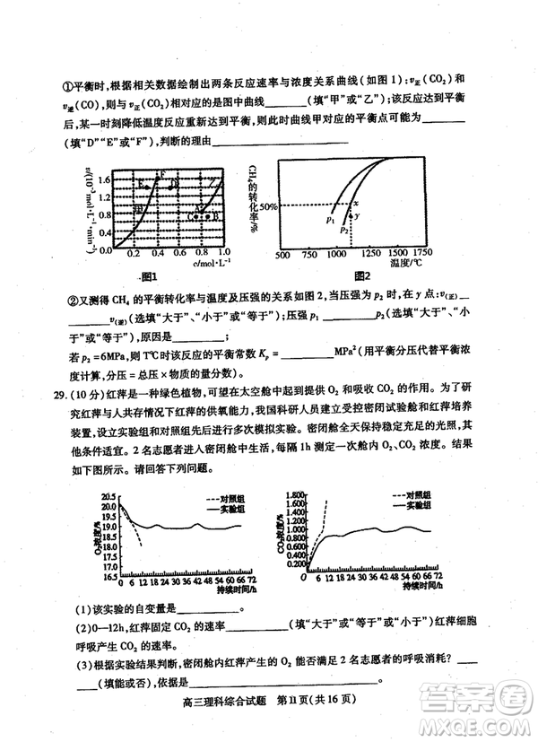2019年運城市高三高考適應性測試文理綜試卷及答案