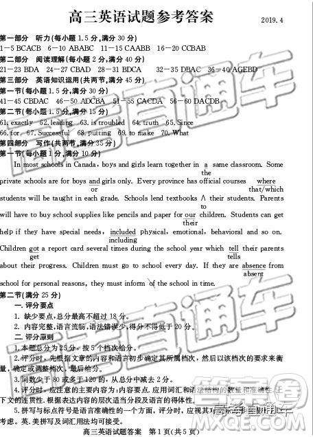 2019年德州二模英語(yǔ)試題及參考答案