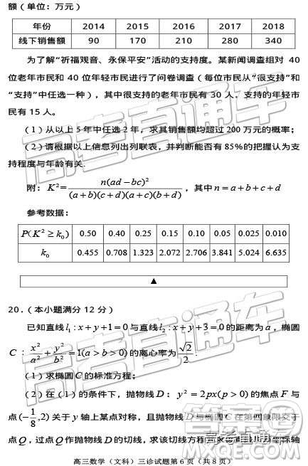 2019年遂寧三診文理數試題及參考答案