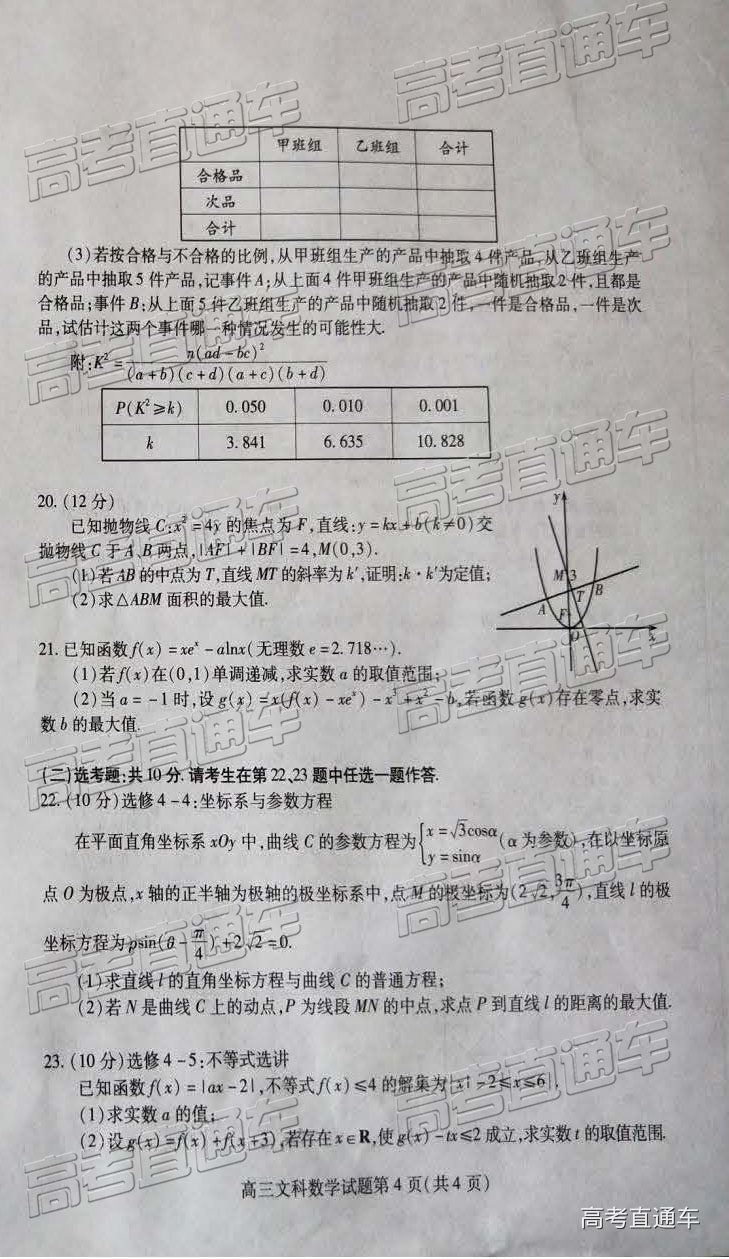2019年濰坊二模文理數(shù)試題及參考答案