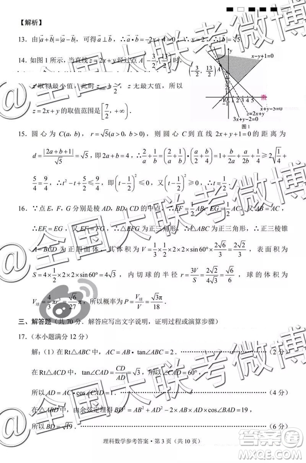 貴陽(yáng)第一中學(xué)2019屆高考適應(yīng)性月考卷七文理數(shù)參考答案