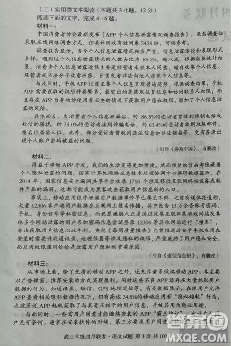 2019屆安徽省毛坦廠中學(xué)高三校區(qū)4月聯(lián)考語(yǔ)文試題及答案