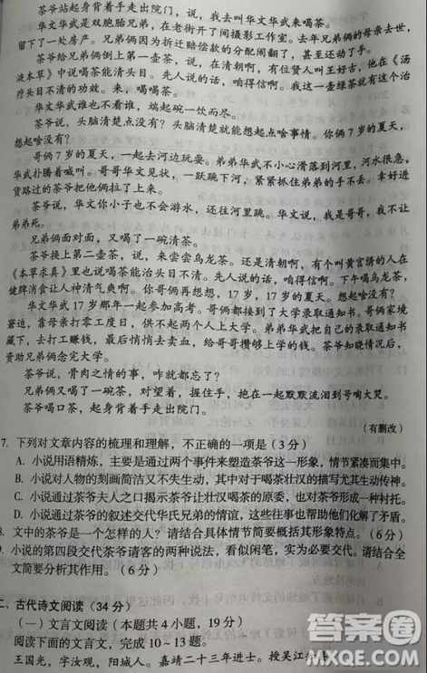 2019屆安徽省毛坦廠中學(xué)高三校區(qū)4月聯(lián)考語(yǔ)文試題及答案