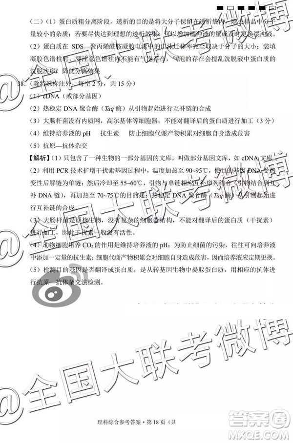 貴陽(yáng)第一中學(xué)2019屆高考適應(yīng)性月考卷七文理綜參考答案