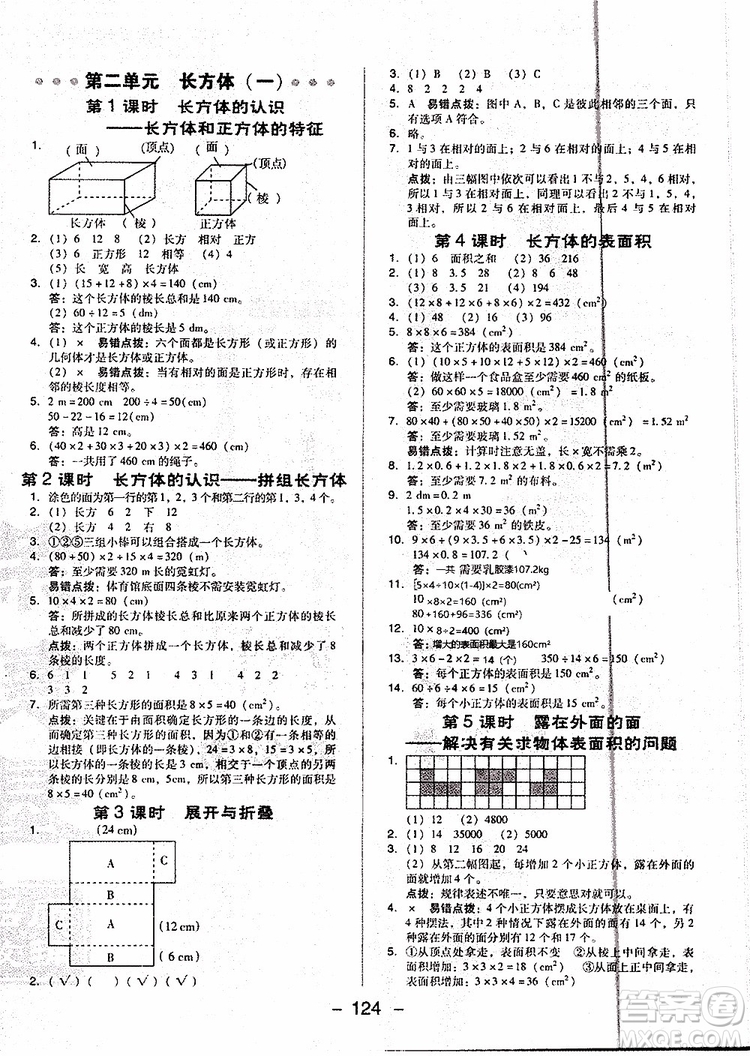 2019年典中點(diǎn)五年級(jí)數(shù)學(xué)下冊(cè)綜合應(yīng)用創(chuàng)新題人教版R版參考答案