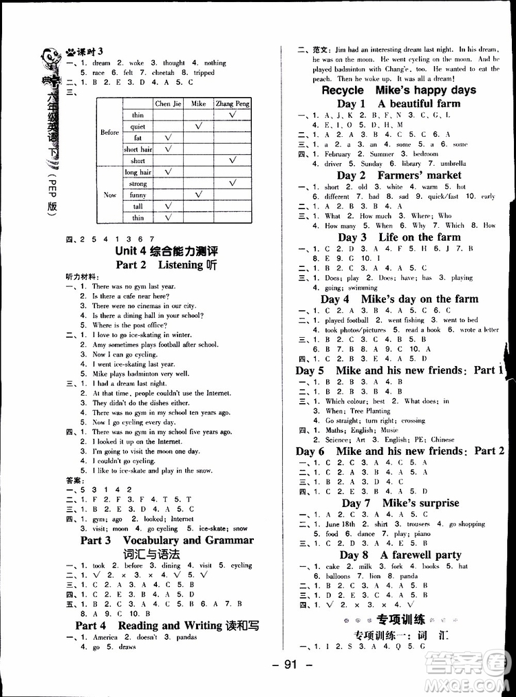 2019春典中點(diǎn)六年級(jí)下冊(cè)英語人教版參考答案