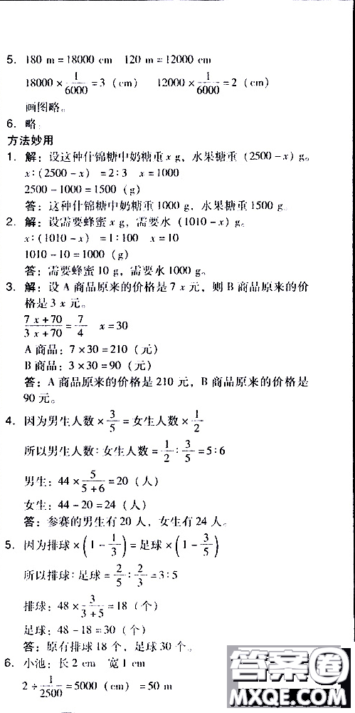 2019春典中點(diǎn)六年級(jí)下冊(cè)數(shù)學(xué)北師大版參考答案