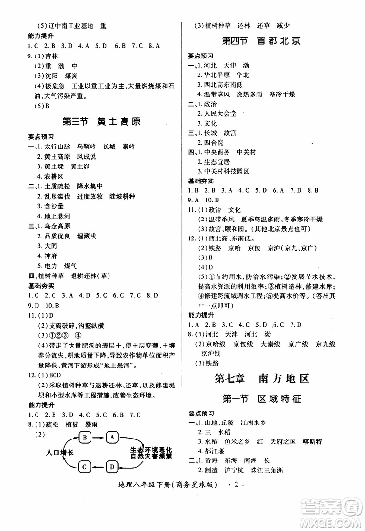 2019年一課一練創(chuàng)新練習(xí)八年級(jí)下冊(cè)地理商務(wù)星球版參考答案