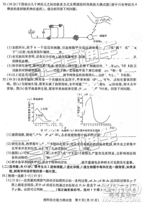 2019年東三省三校三模文理綜試題及參考答案