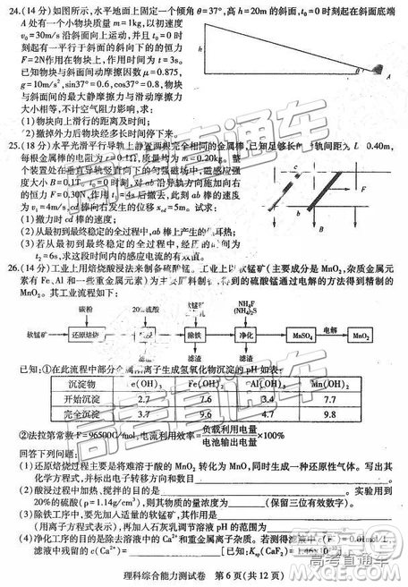 2019年東三省三校三模文理綜試題及參考答案