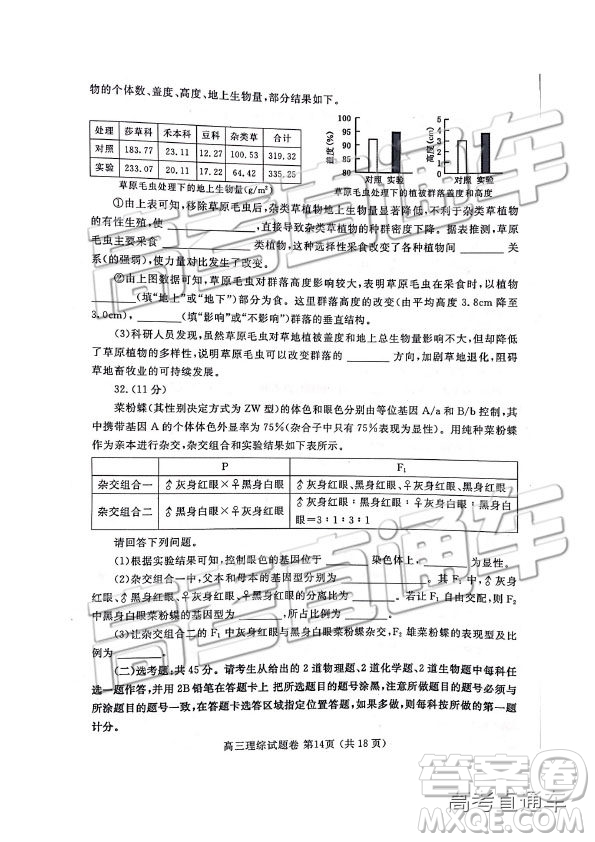 2019年河南高三第三次質(zhì)量預(yù)測(cè)文理綜試題及參考答案