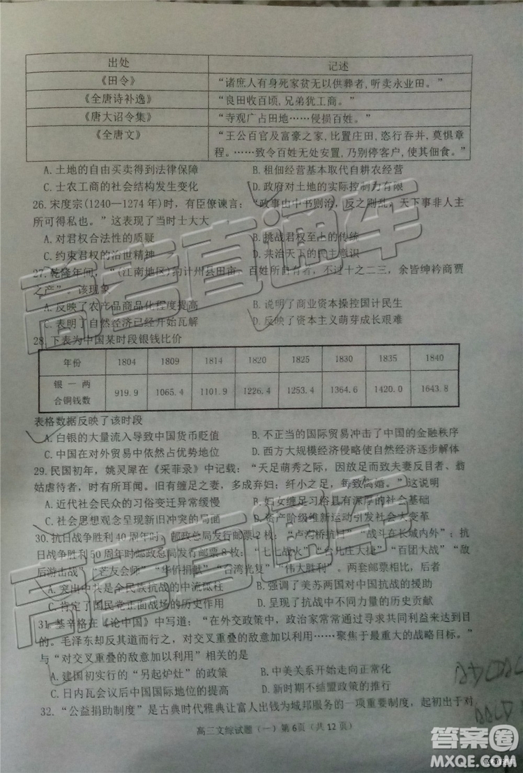 2019年菏澤煙臺二模文理綜試題及參考答案