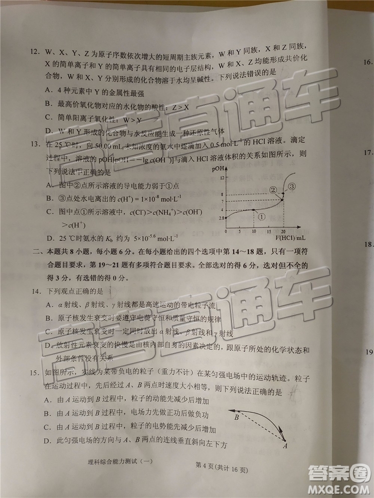 2019年菏澤煙臺二模文理綜試題及參考答案