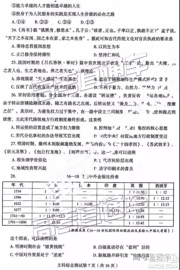 2019年?yáng)|北三省四市二模文理綜試題及參考答案