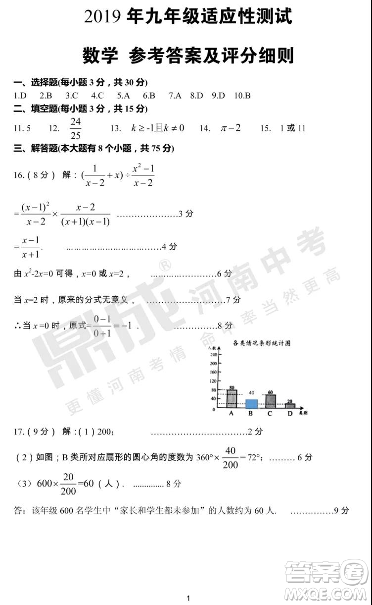 2019年鄭州二模數(shù)學試題與答案